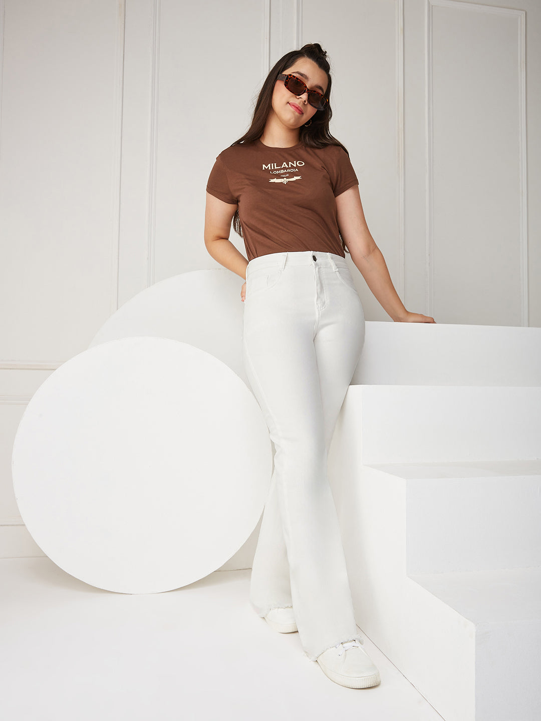 White Bootcut High-Rise  Stretchable Denim Jeans for Women