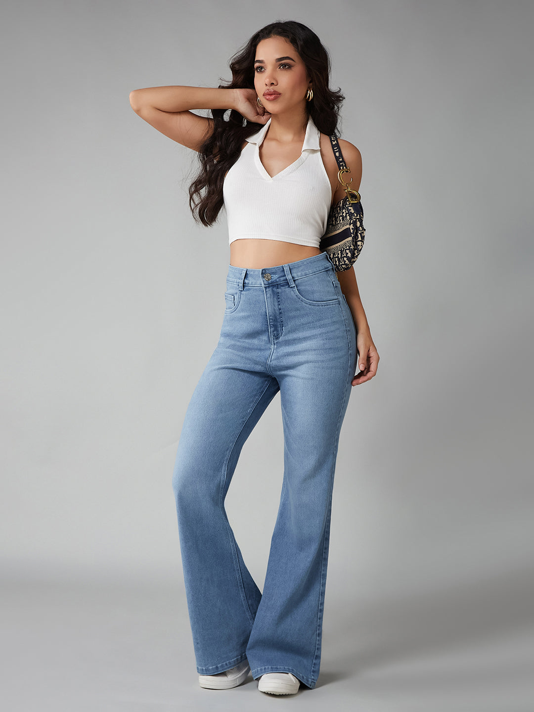 CHASEshape™ Women's Light Blue High-Rise Clean-Look Regular Stretchable Denim Bootcut Shaping Jeans