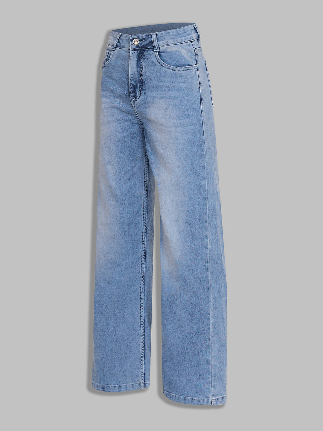 Women's Light Blue Wide-Leg High-Rise Stretchable Shaping Denim Jeans