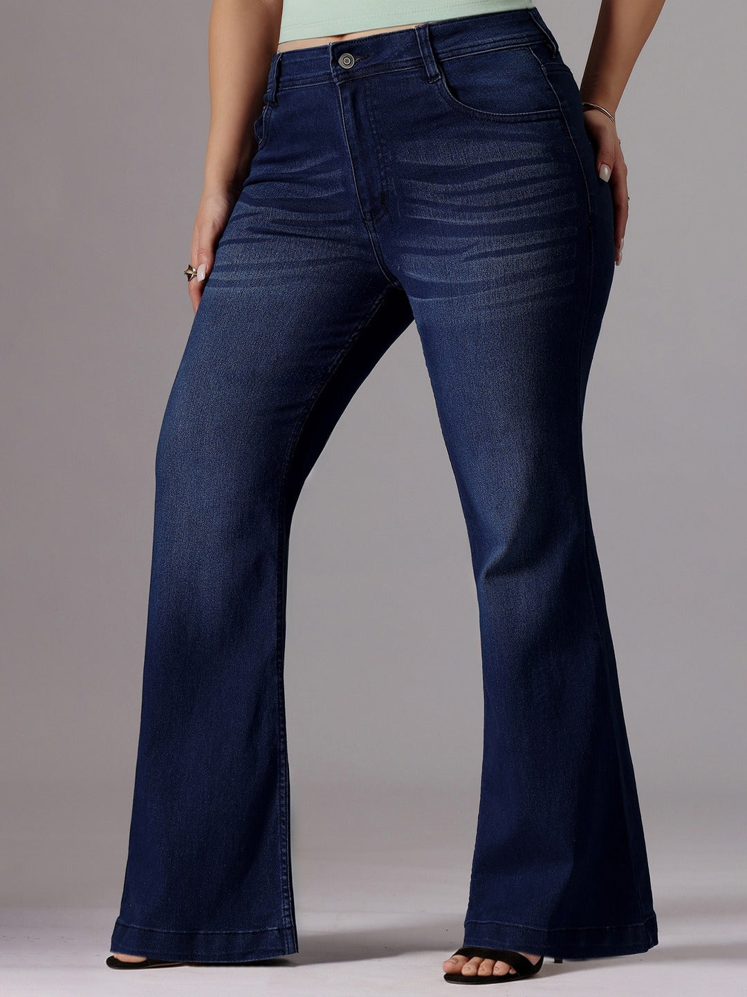 Navy Blue High-Rise Stretchable Bootcut Denim Jeans for Women