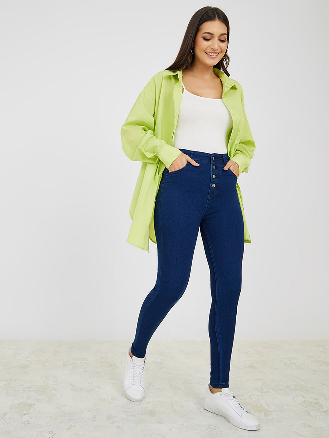 Women's Black Flared High Rise Regular Stretchable Denim Jumpsuit