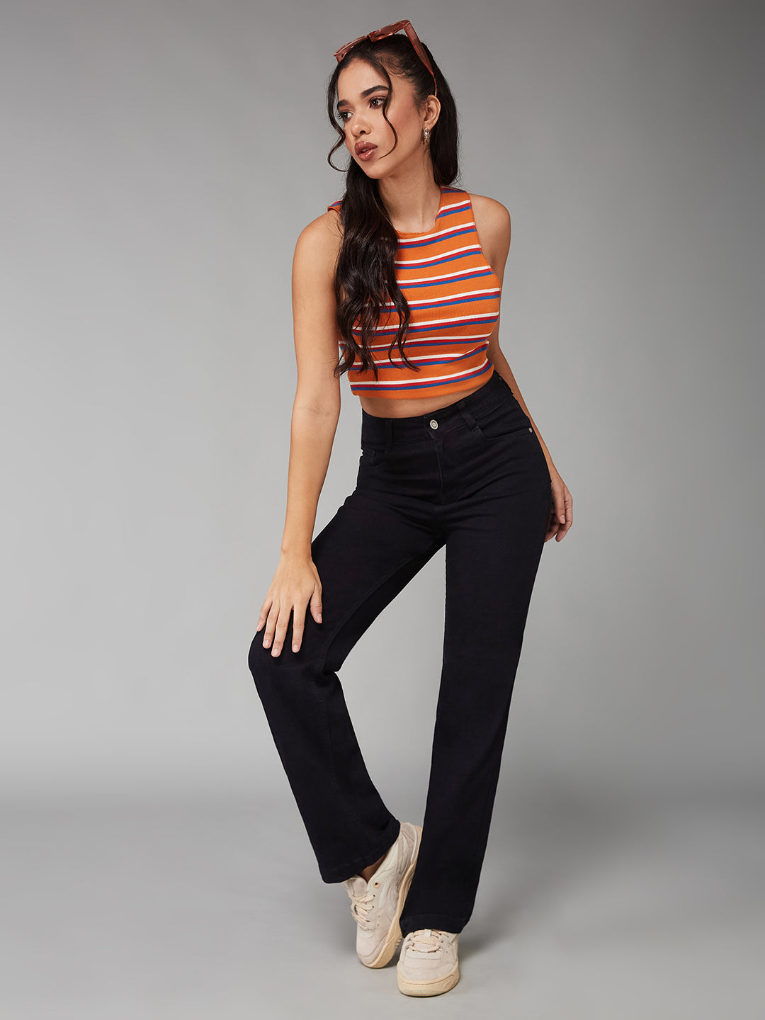 Women's Black Straight High Rise Clean Look Regular-Length Stretchable Denim Jeans