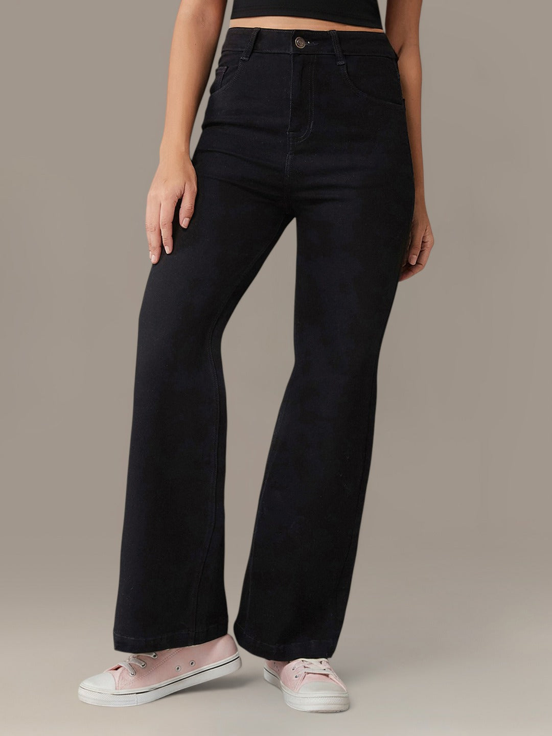 Black Bootcut High Rise Regular Stretchable Denim Jeans for Women
