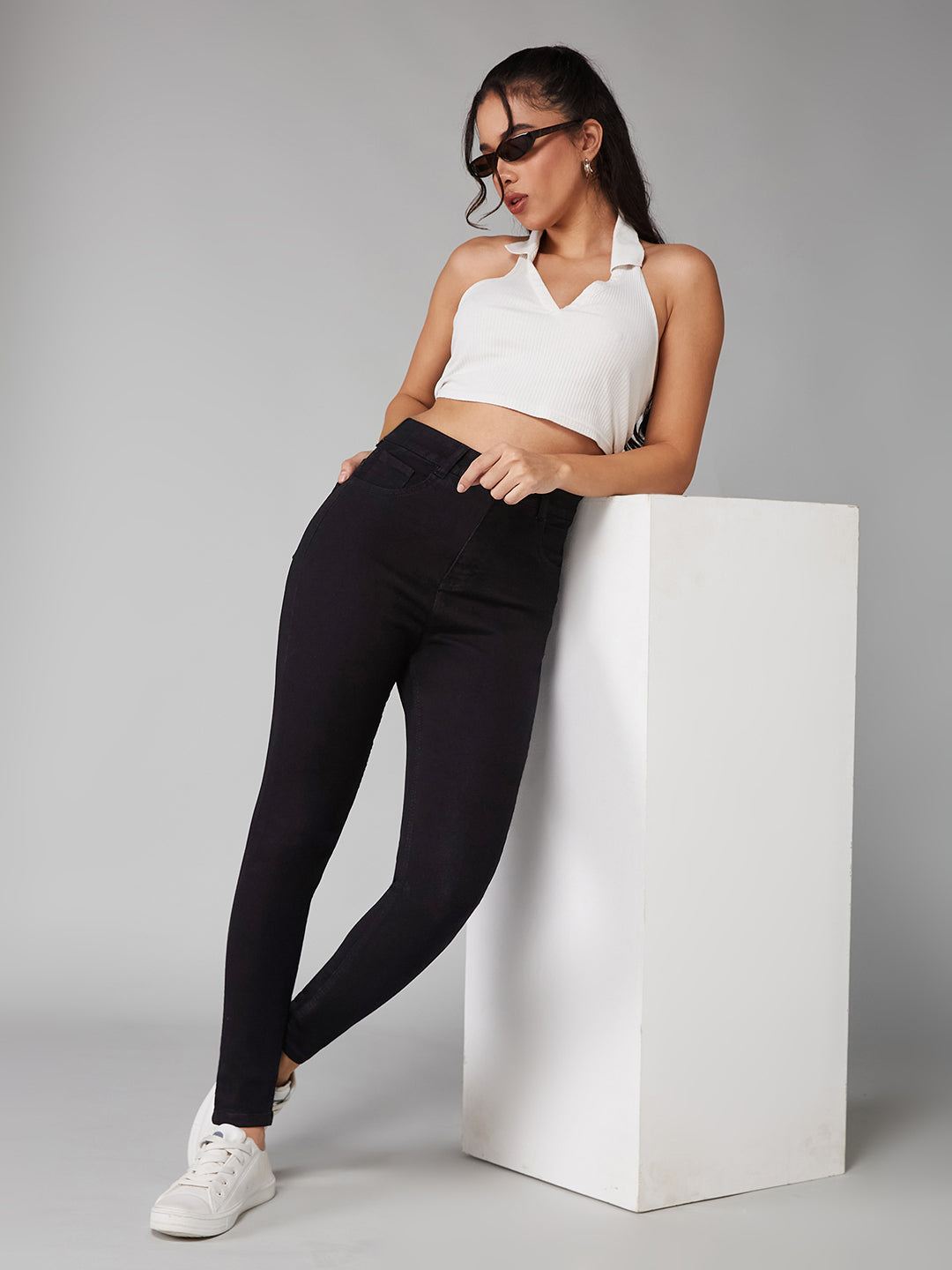 Women's Black OD Skinny High Rise Clean Look Regular Stretchable Denim Jeans