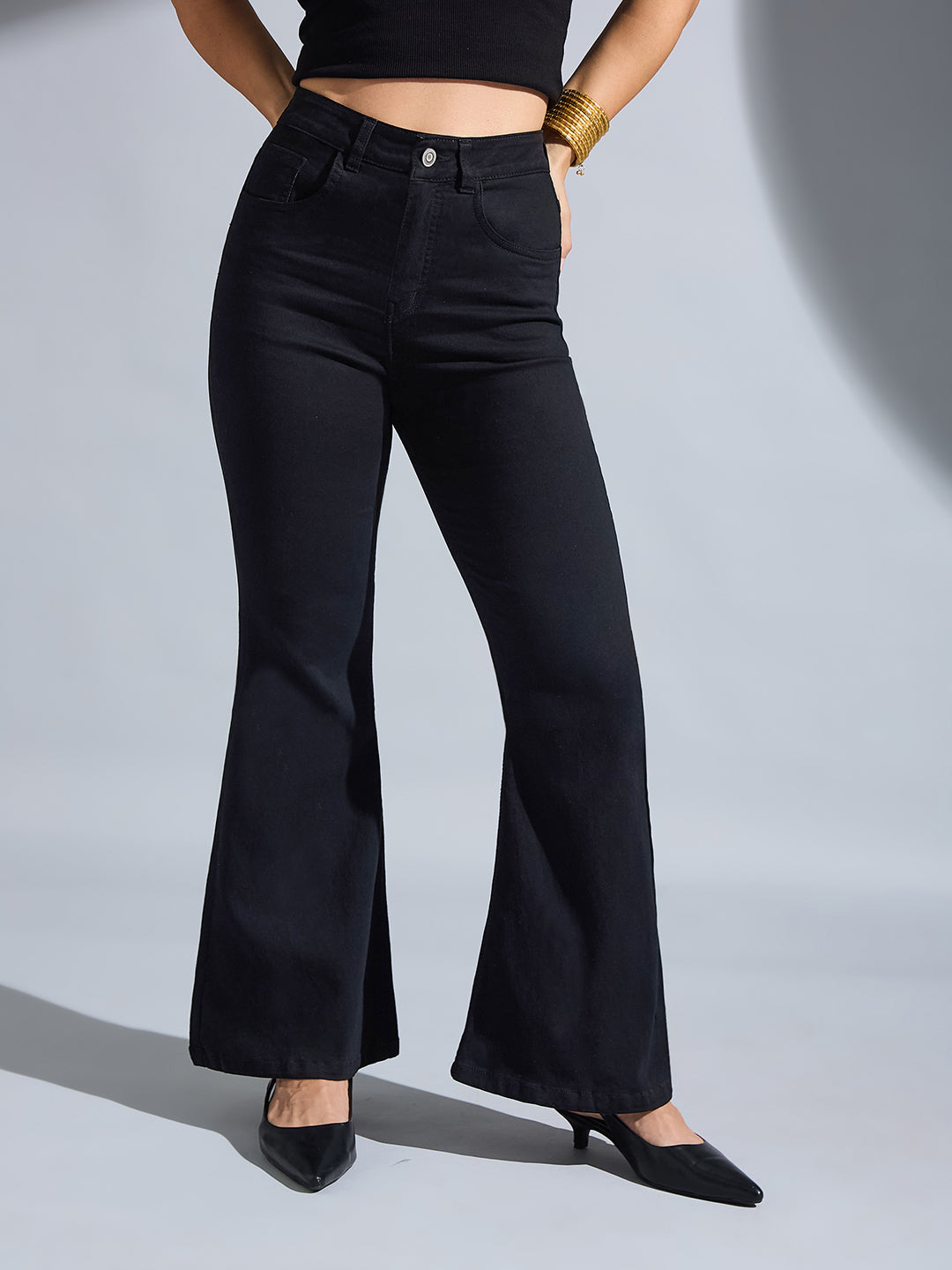 Women's Black Bootcut High-Rise Regular Stretchable Denim Jeans