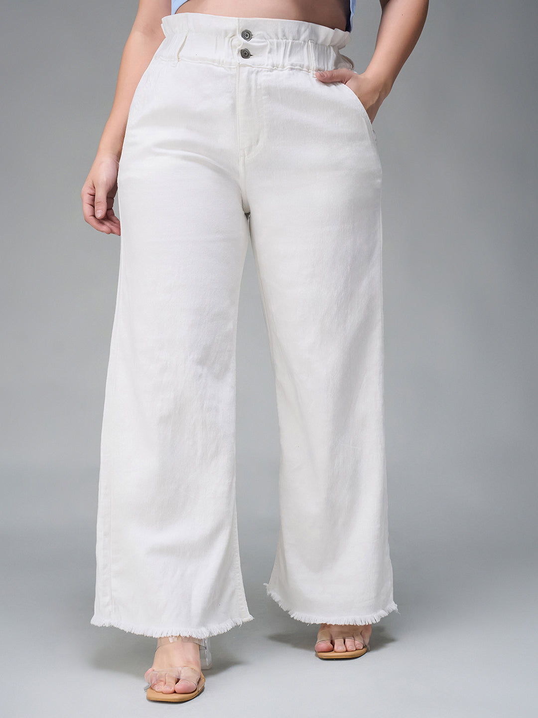 Women's White Flared High Rise Ankle length Stretchable Denim Jeans