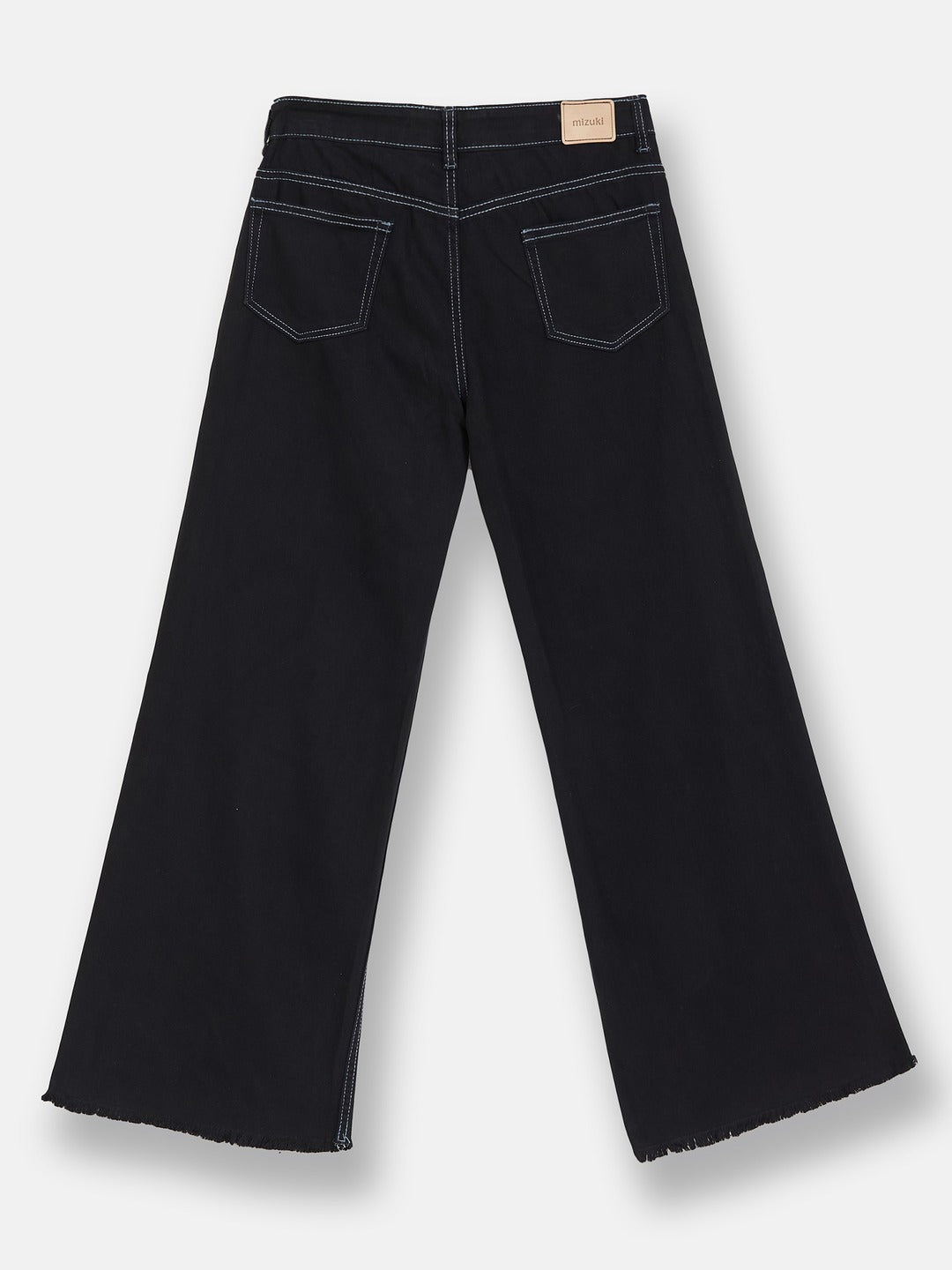 Black Wide-Leg High-Rise Clean-Look Regular-Length Stretchable Denim Jeans for Girls/Teenagers