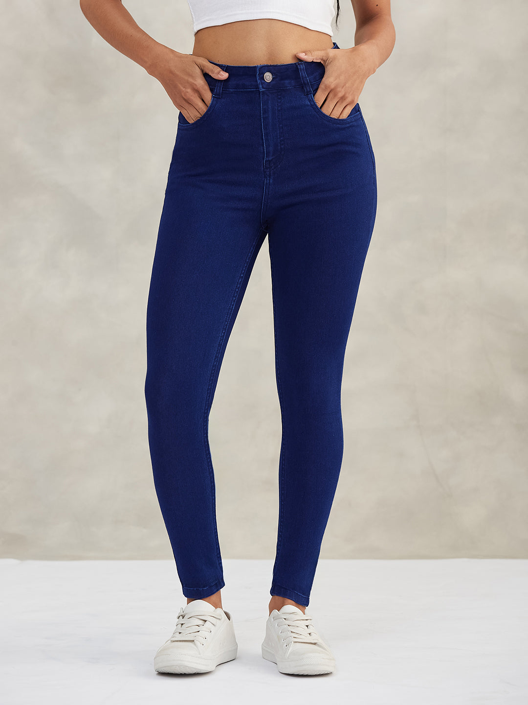 Women's Navy Blue Skinny High-Rise Stretchable Denim Jeans