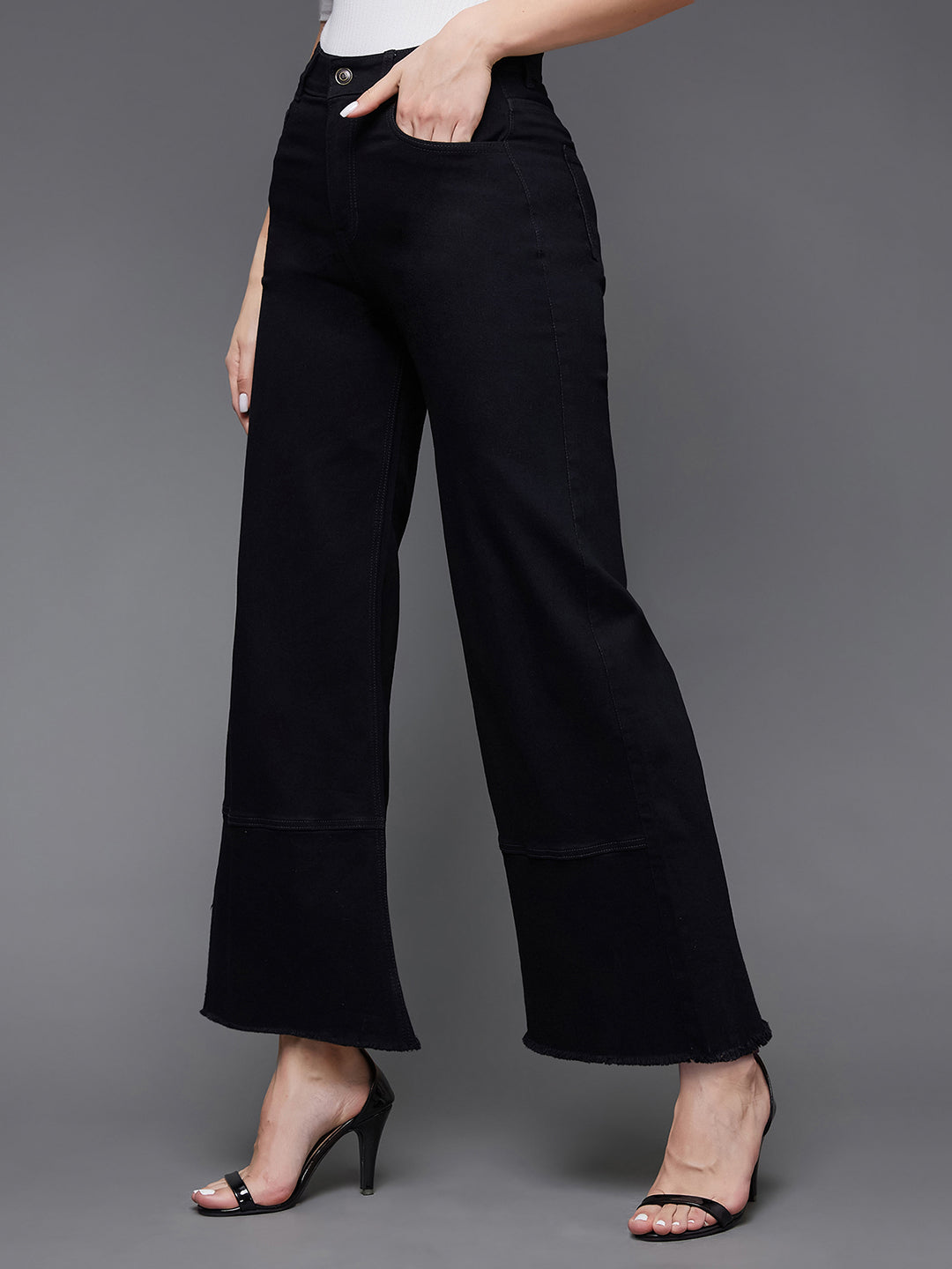 24/7 Comfort Women's Black Wide Leg High Rise Clean Look Regular-Length Stretchable Denim Jeans