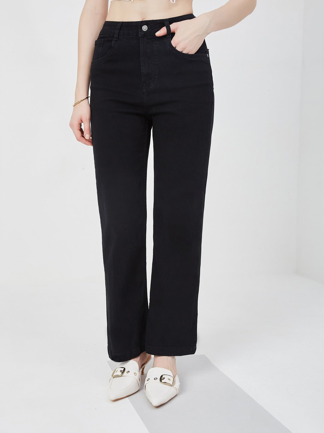 Black Straight high-rise Stretchable Denim Jeans for Women
