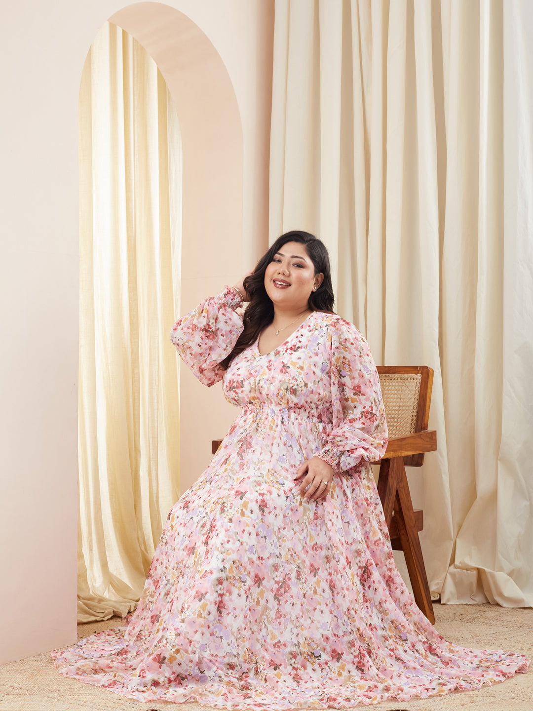Multicolored Base Pink plus-size dress — Loose Fit | Miss Chase A+