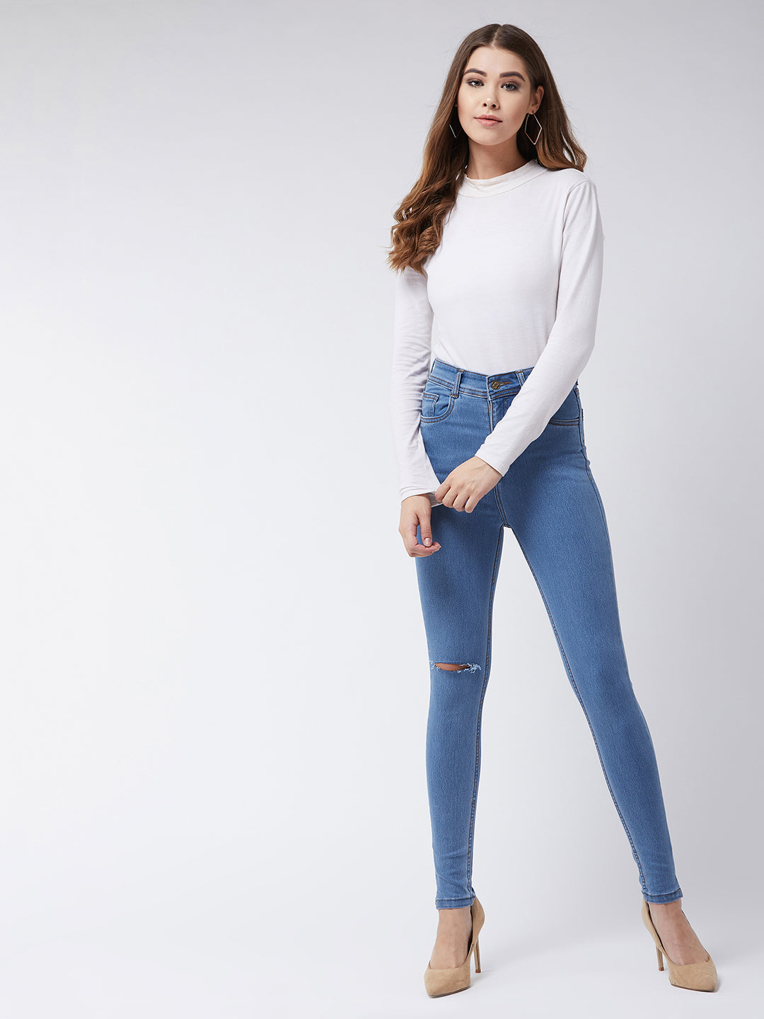 24/7 Comfort Blue Skinny High-Rise Distressed Denim Jeans