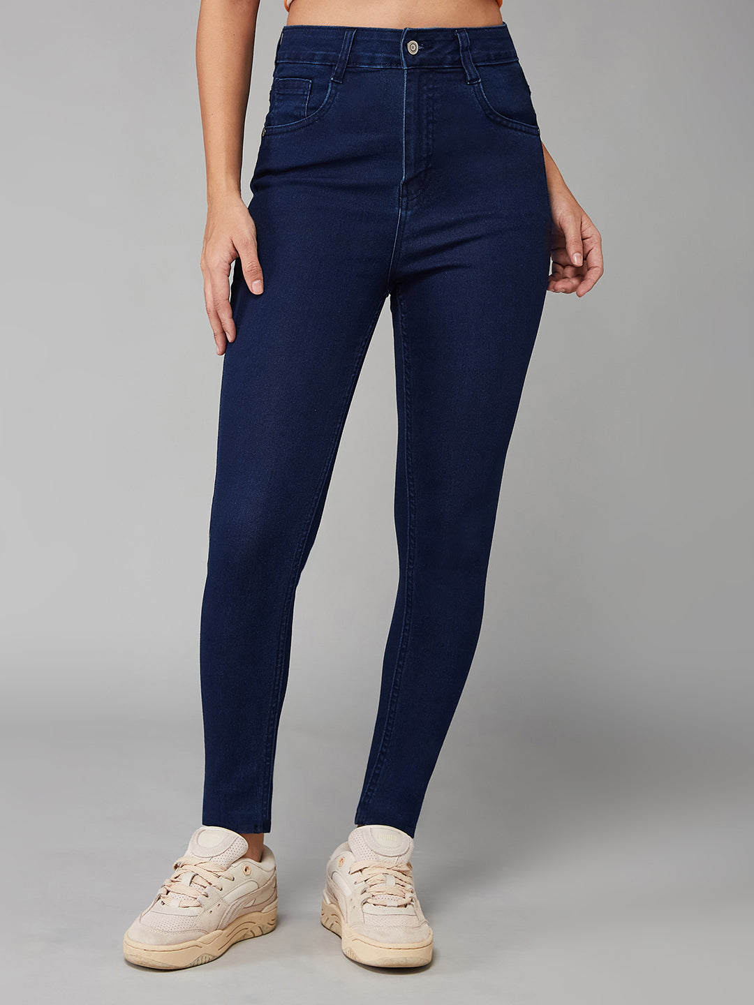 Women's Navy Blue Skinny Fit High Rise Stretchable Denim Jeans