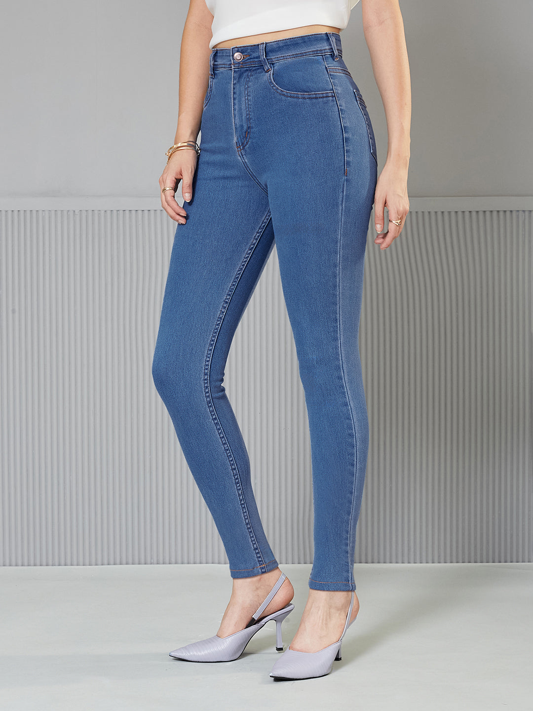 Blue Skinny-Fit High-Rise Cropped Denim Jeans for Women