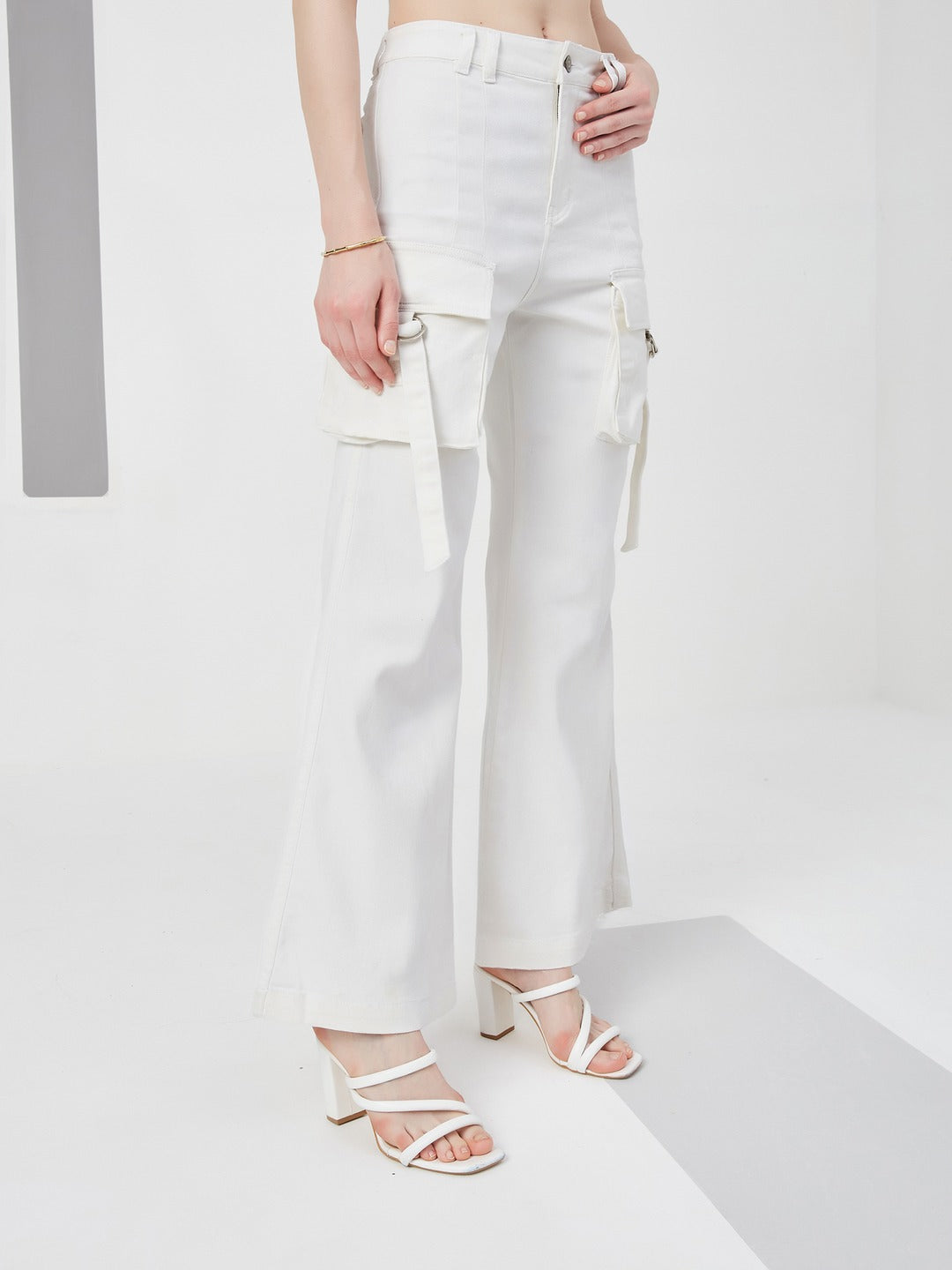 White Bootcut high-rise Regular Stretchable Denim Jeans for Women
