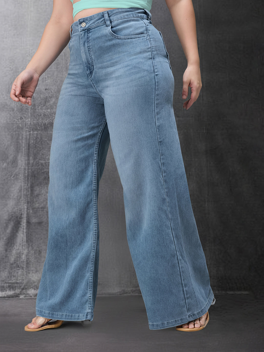 CHASEshape™ Light Blue Wide-Leg High Rise Stretchable Denim Jeans for Women