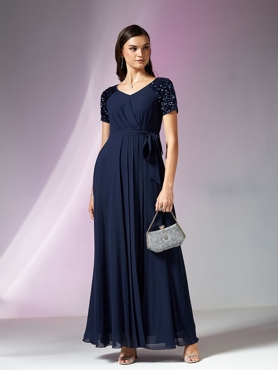 Mauve Relaxed Fit Maxi Georgette Dress for Women
