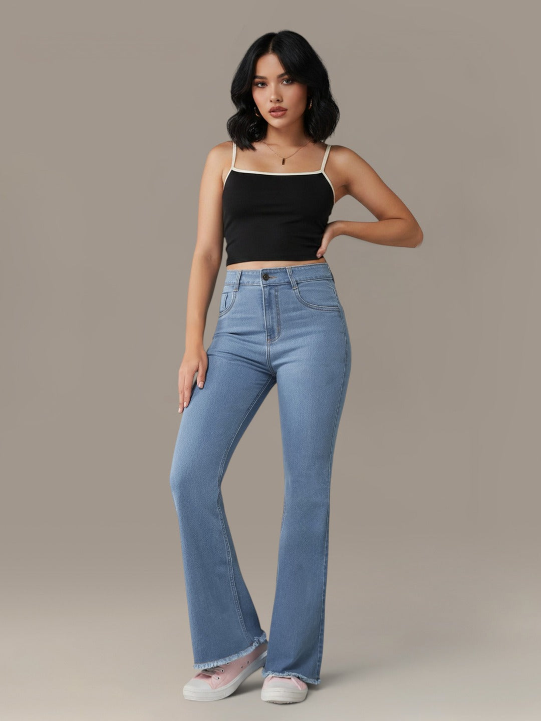Light Blue Bootcut High rise Regular Stretchable Denim Jeans for Women