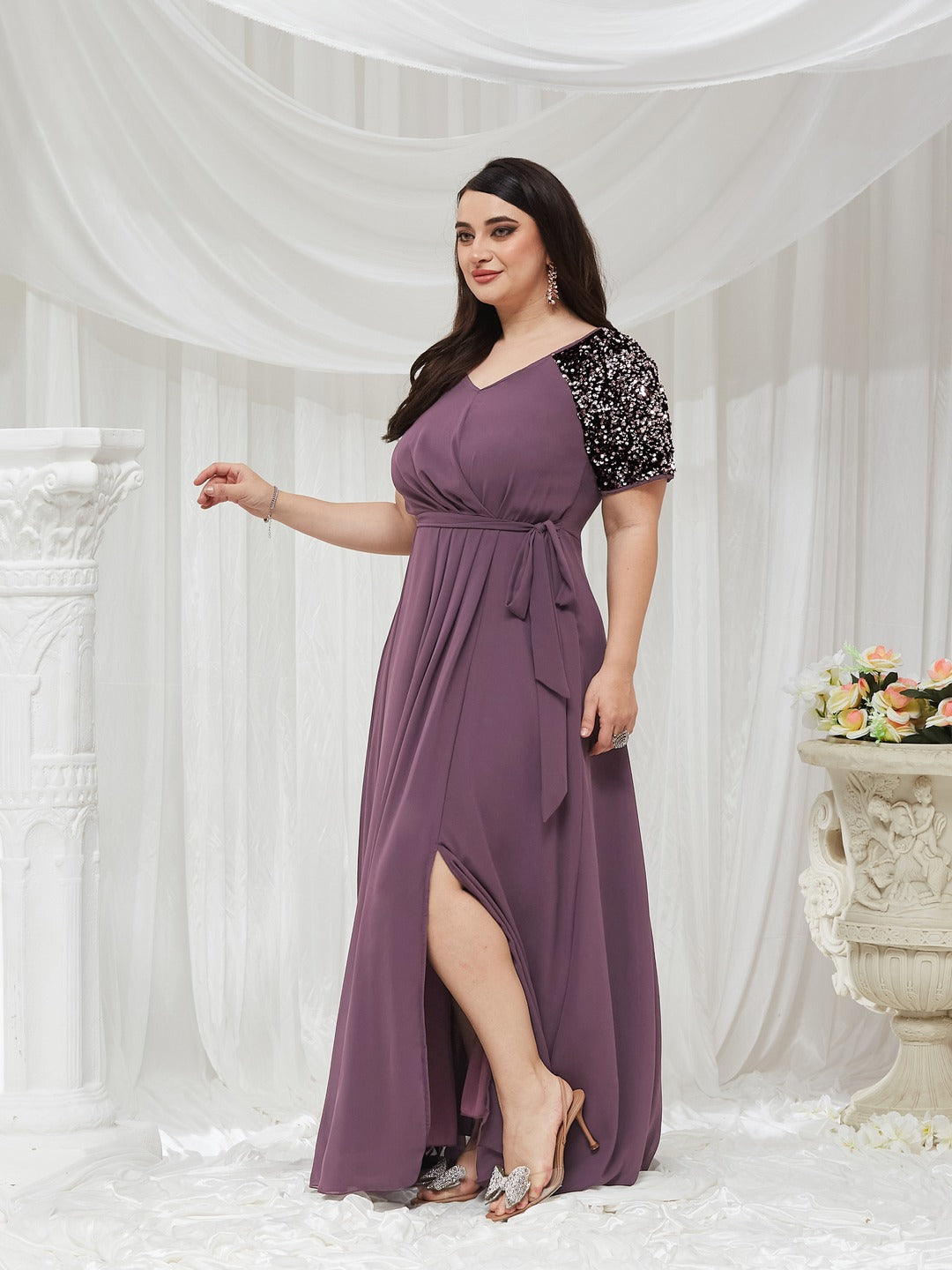 Mauve Relaxed Fit Maxi Georgette Dress for Women
