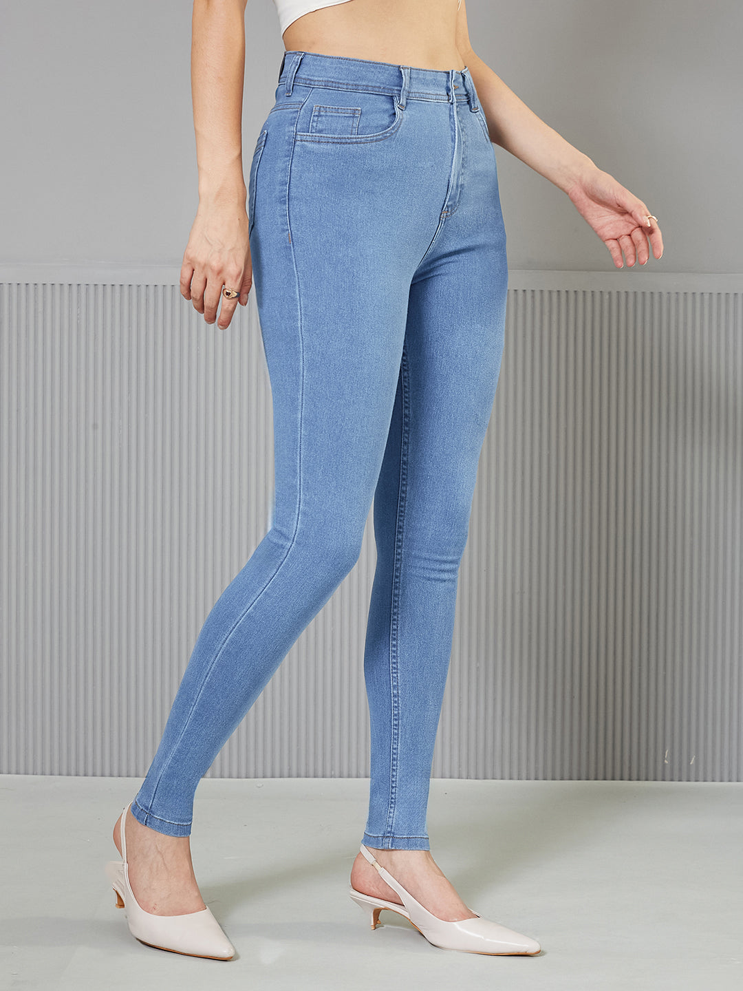 Women's Blue Skinny High-Rise Distressed Regular-Length Denim Jeans