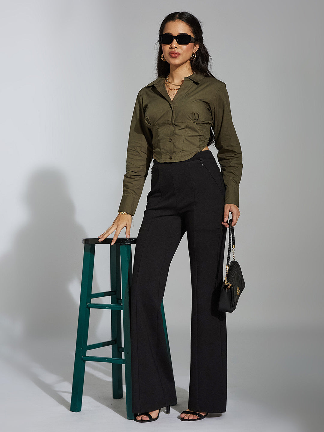 Women's Black Solid Bootcut Regular-Length Rayon Trouser