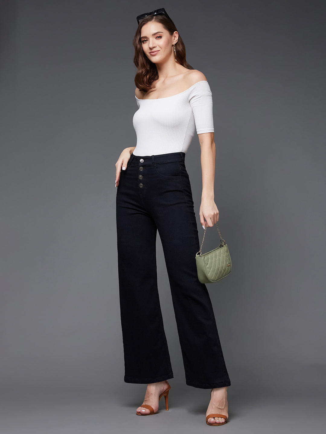 24/7 Comfort Women's Black Wide Leg High Rise Clean Look Regular Stretchable Denim Jeans