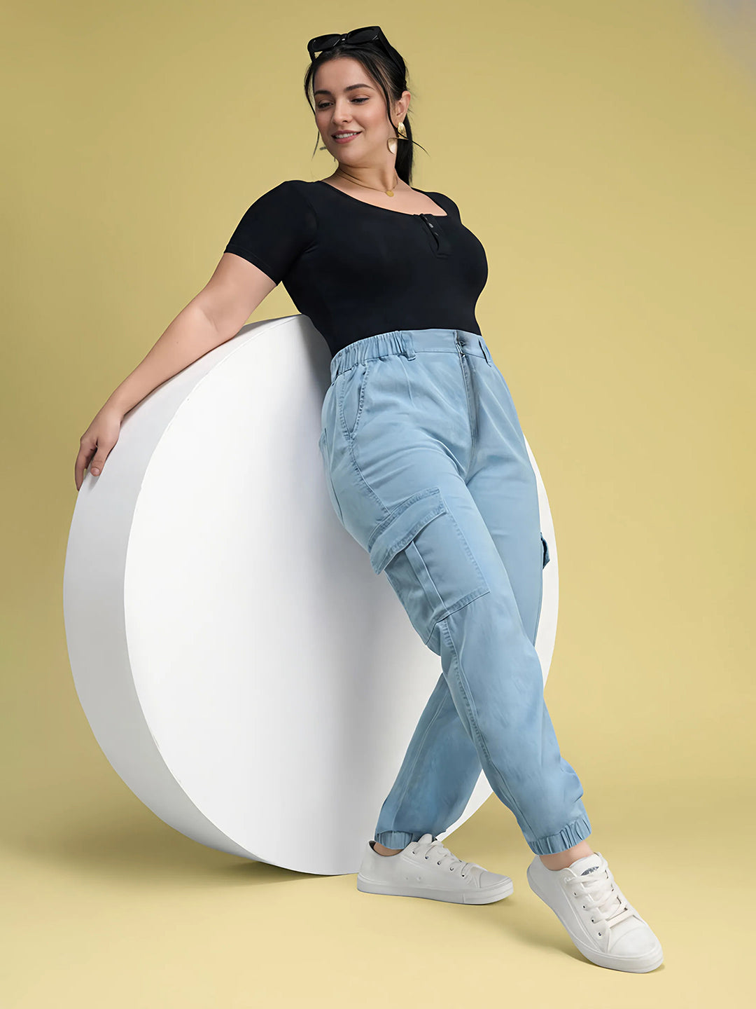 Light Blue Regular High Rise Regular Stretchable Light Weight Denim joggers for Women