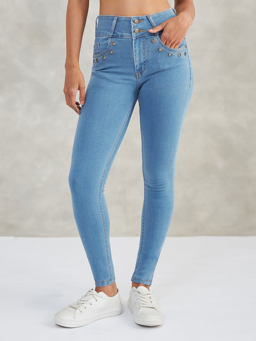 Women's Blue Skinny High-Rise Stretchable Denim Pants