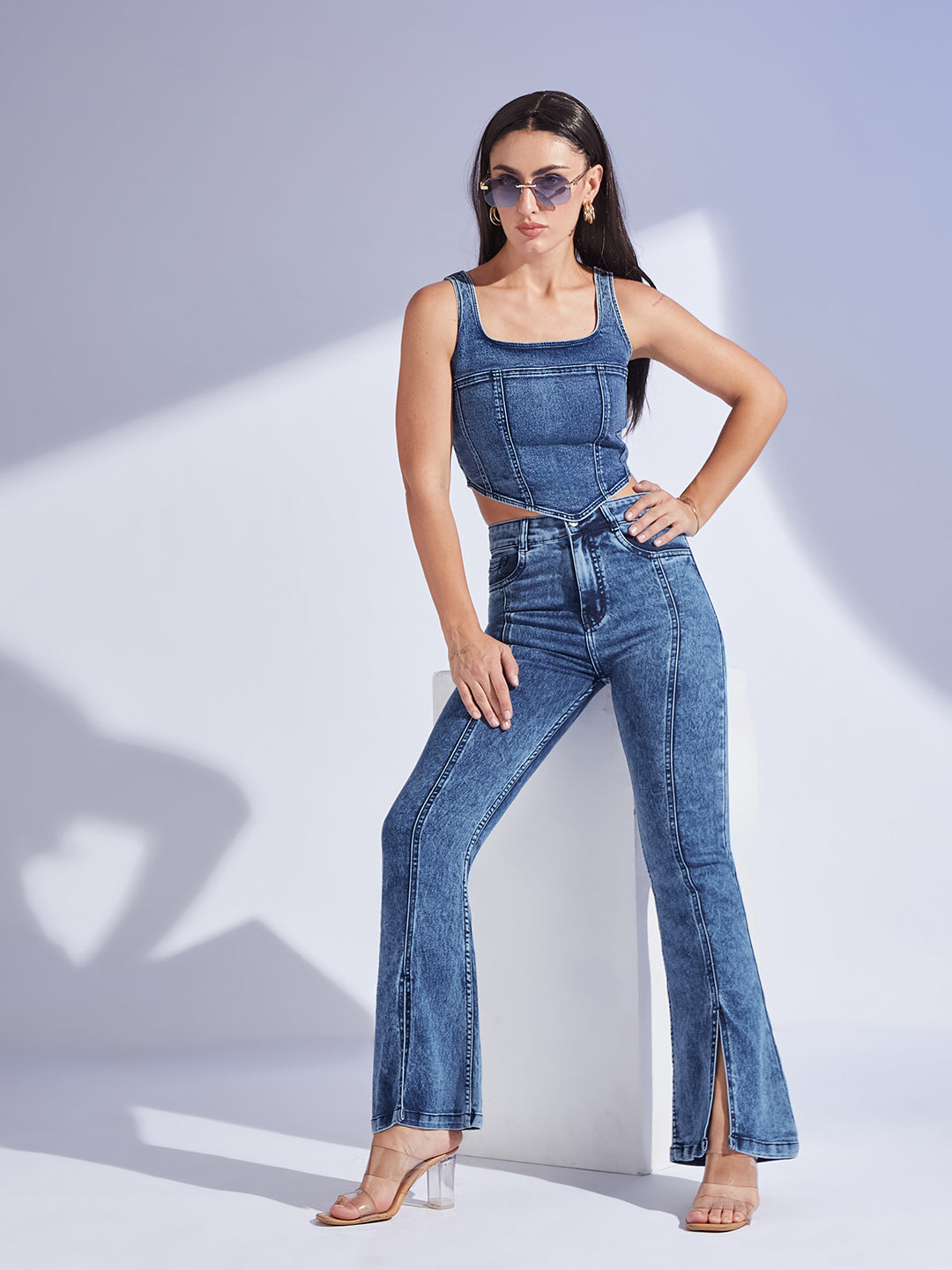 Women's Navy Blue Bootcut High-Rise Regular-Length Stretchable Denim Bootcut Jeans