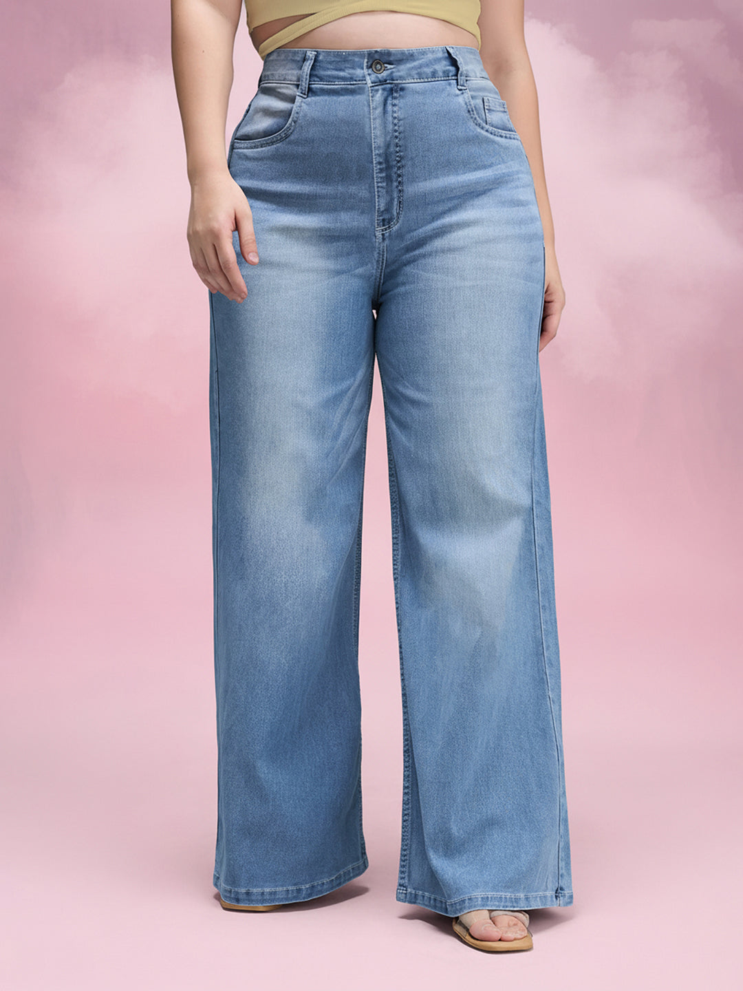 CHASEshape™ Light Blue Wide-Leg High-Rise Stretchable Denim Jeans for Women