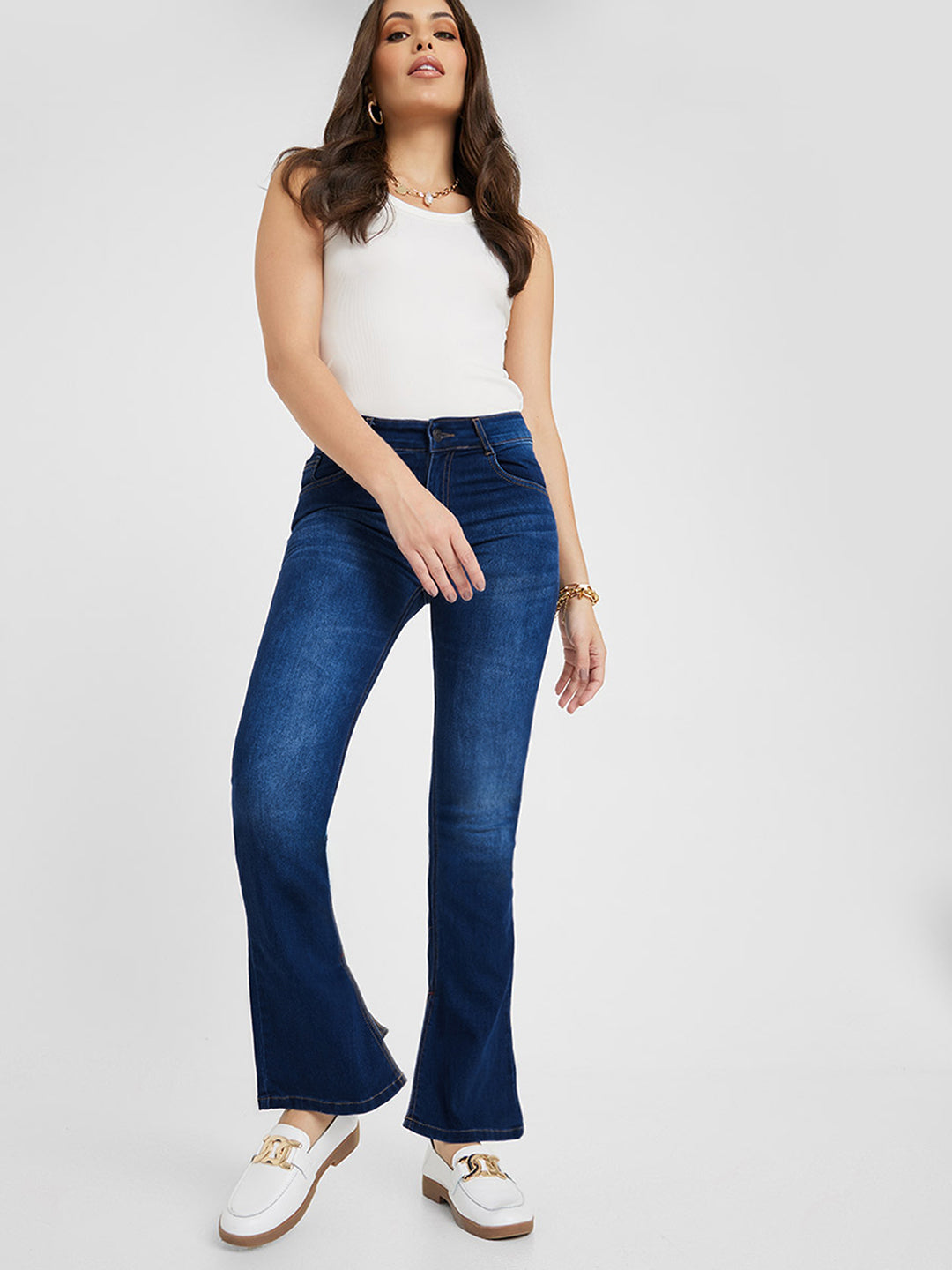 Women's Black Wide leg High rise Clean look Regular Stretchable Denim Jeans