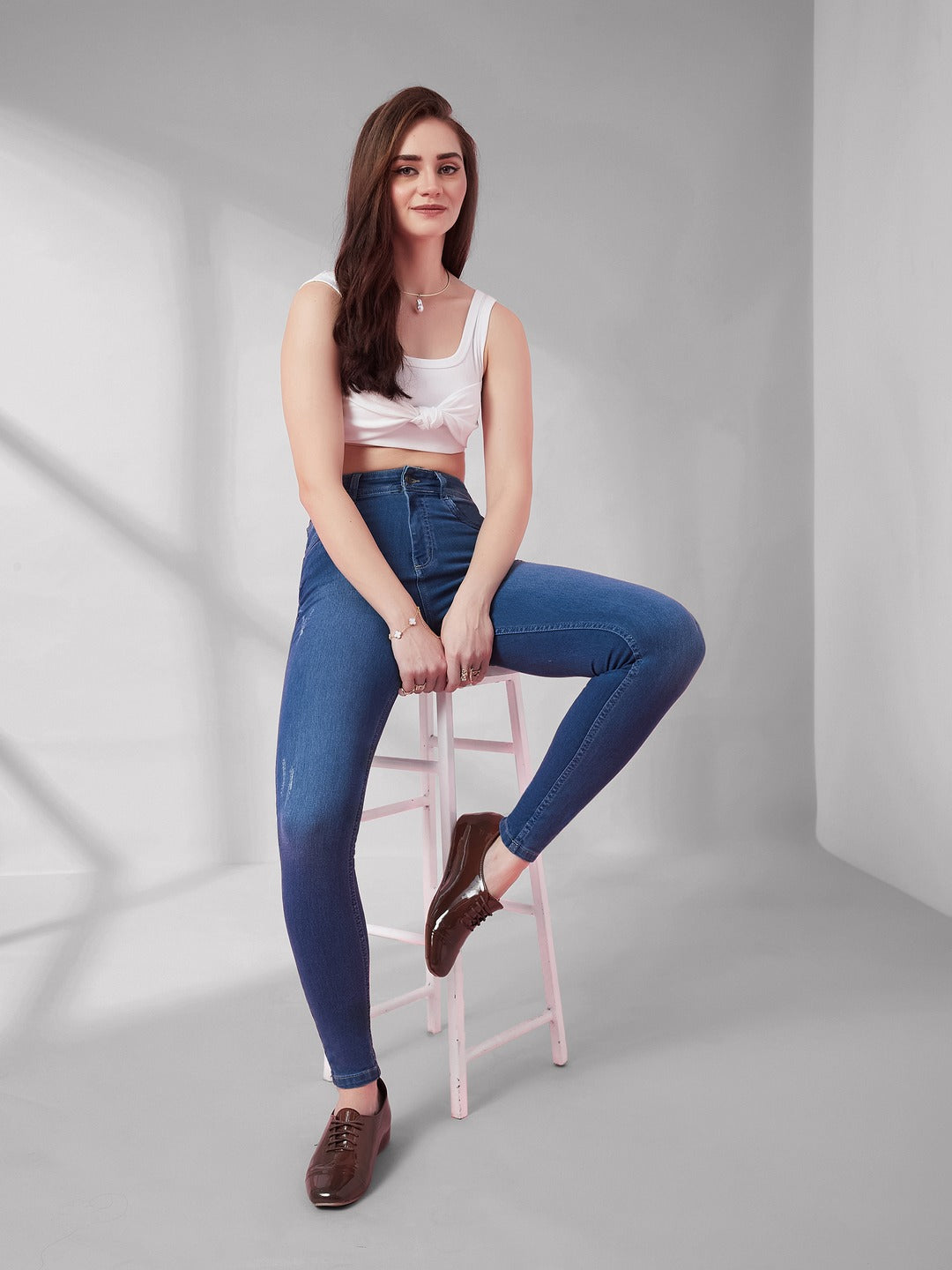 Blue Skinny Fit High-R ise Denim Stretchable Jeans for Women