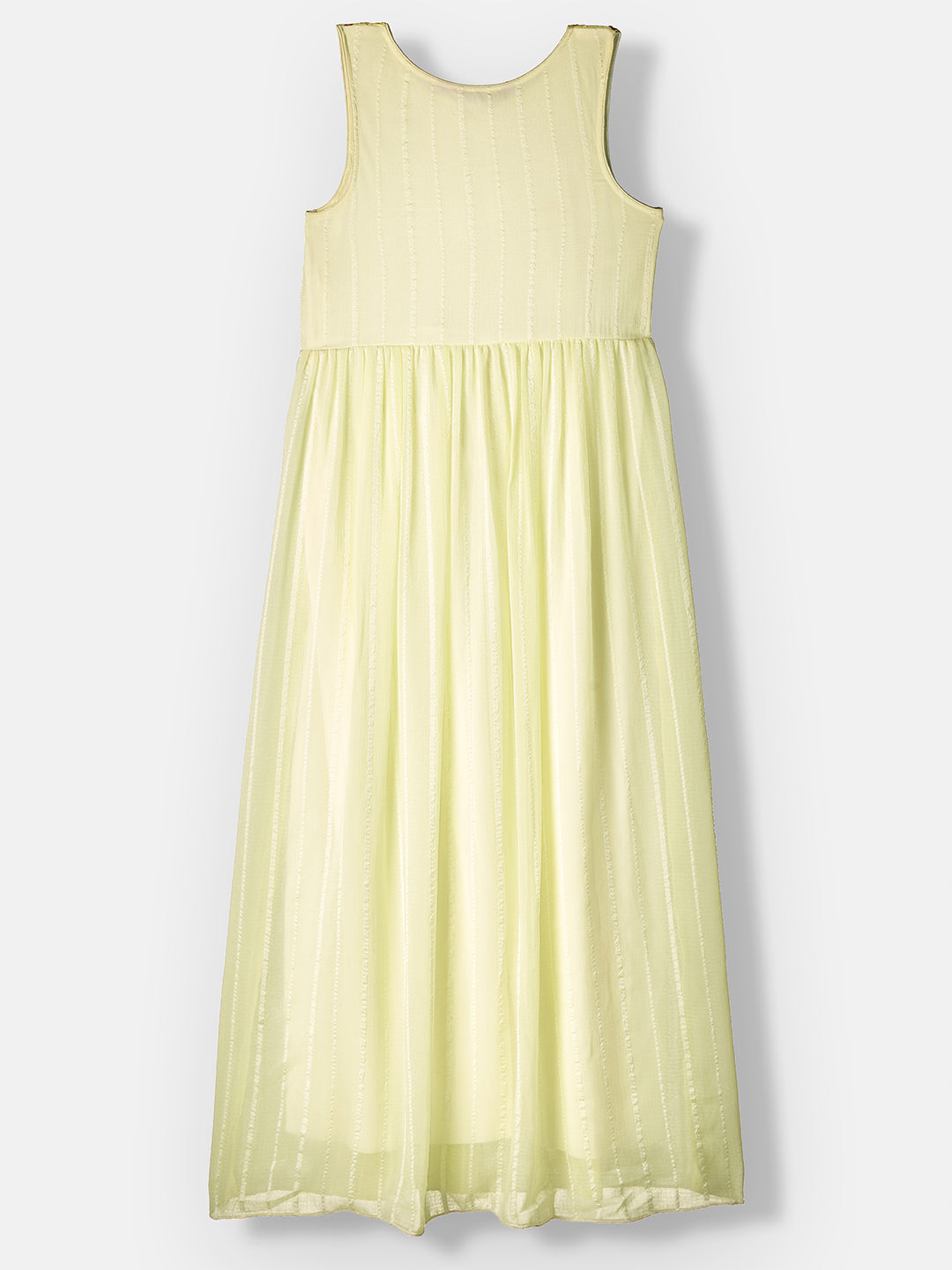 Golden & Cream Key Hole Sleeveless Embellished Flared Maxi Dress