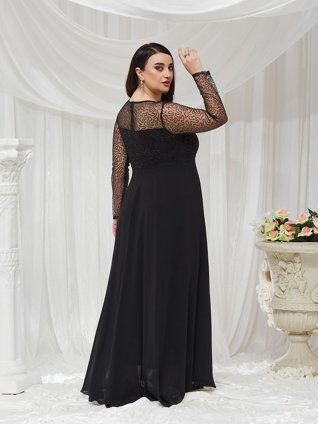 Black Solid Embellished Maxi Dress for Women
