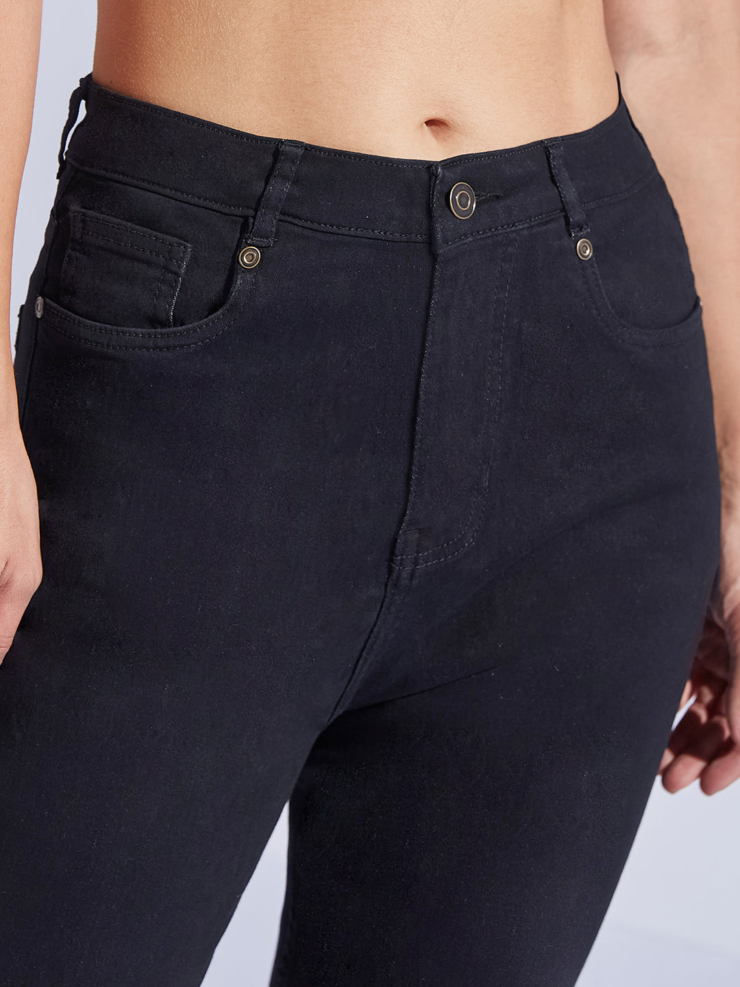 Black High Rise Stretchable Denim Mom Jeans for Women