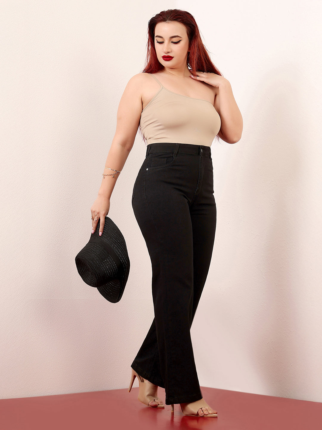 Women's Black Straight High-Rise Regular-Length Stretchable Denim Jeans