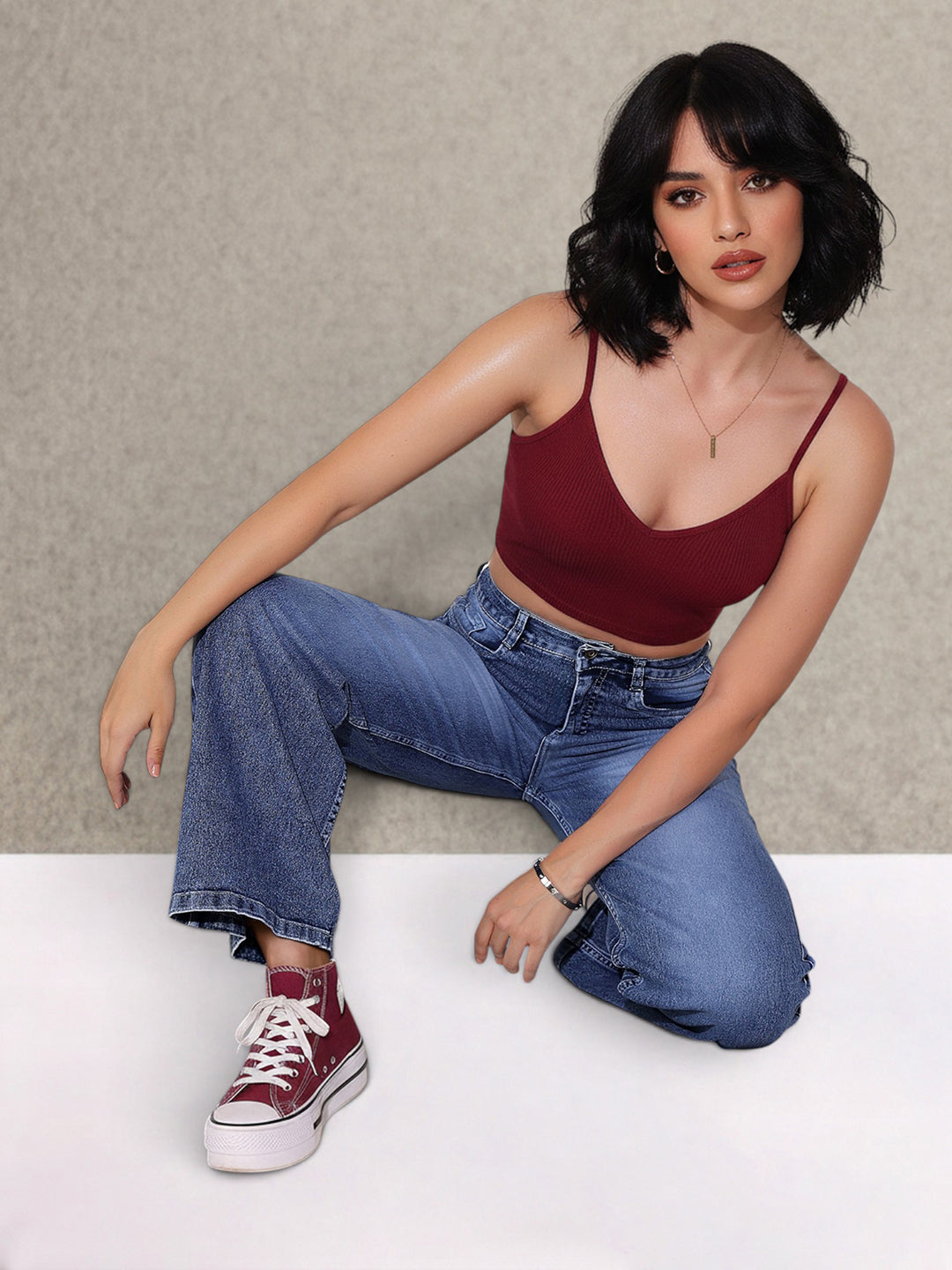 Light Blue Wide-Leg High-Rise Stretchable Denim Jeans for Women