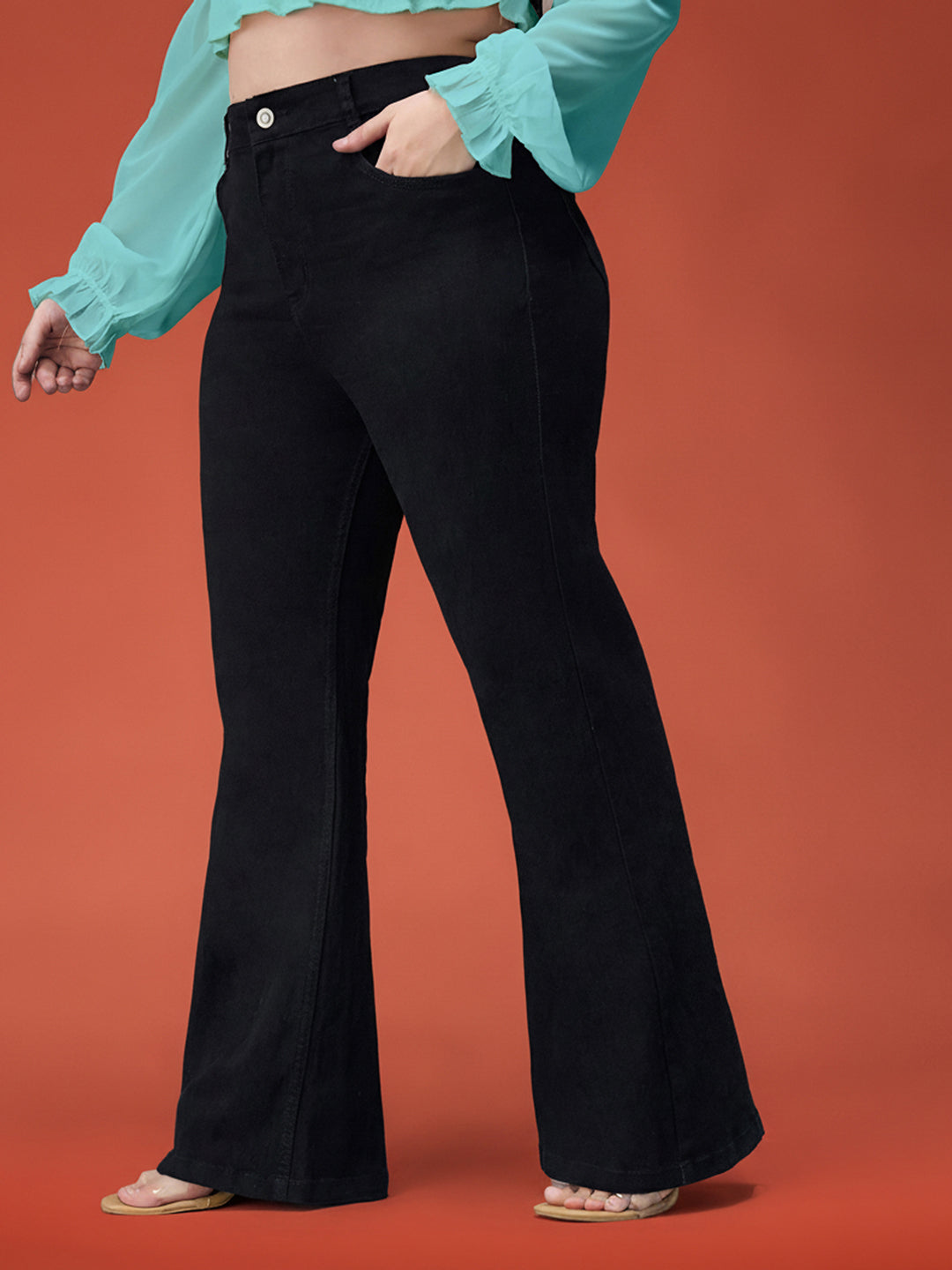 Black Bootcut High rise Regular Stretchable Denim Jeans for Women