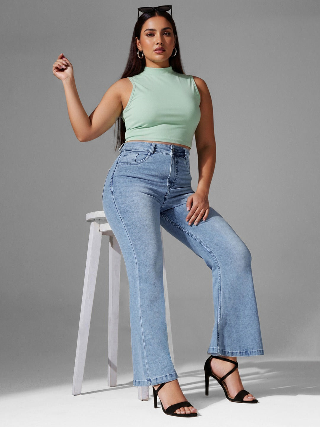 CHASEshape™ Light Blue High Rise Regular Stretchable Denim Bootcut Shaping Jeans for Women