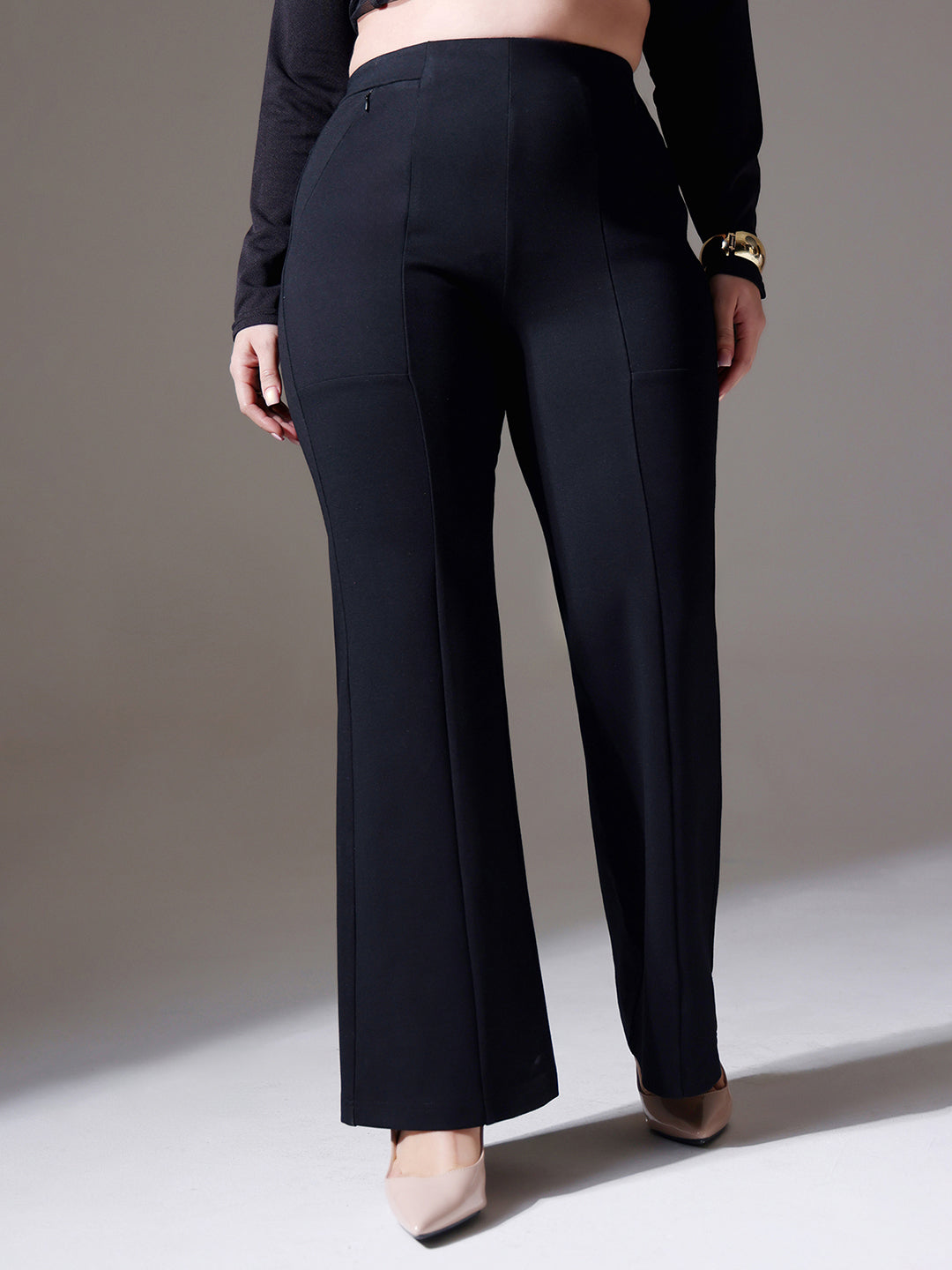 CHASEshape™ Black Solid Bootcut Regular-Length Rayon Trouser for Women