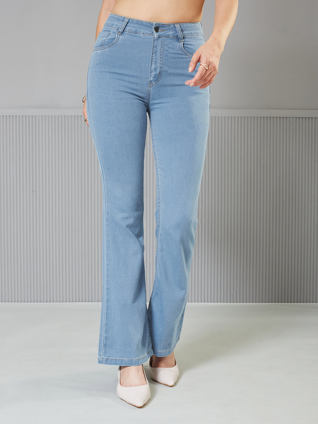 Light-Blue Bootcut High-Rise Regular Stretchable Denim Jeans for Women