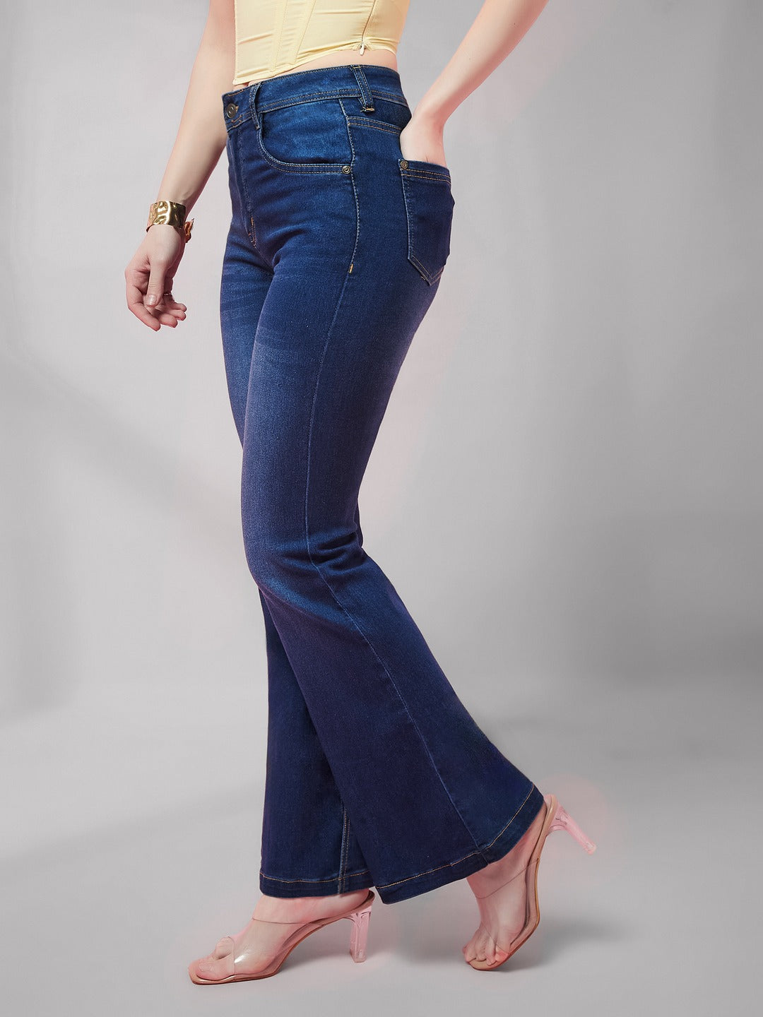 Blue Bootcut Mid Rise Denim Stretchable Jeans for Women