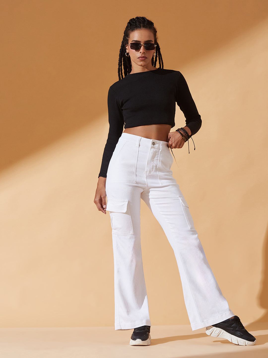 White Wide Leg High-Rise Regular Stretchable Denim Jeans For Women