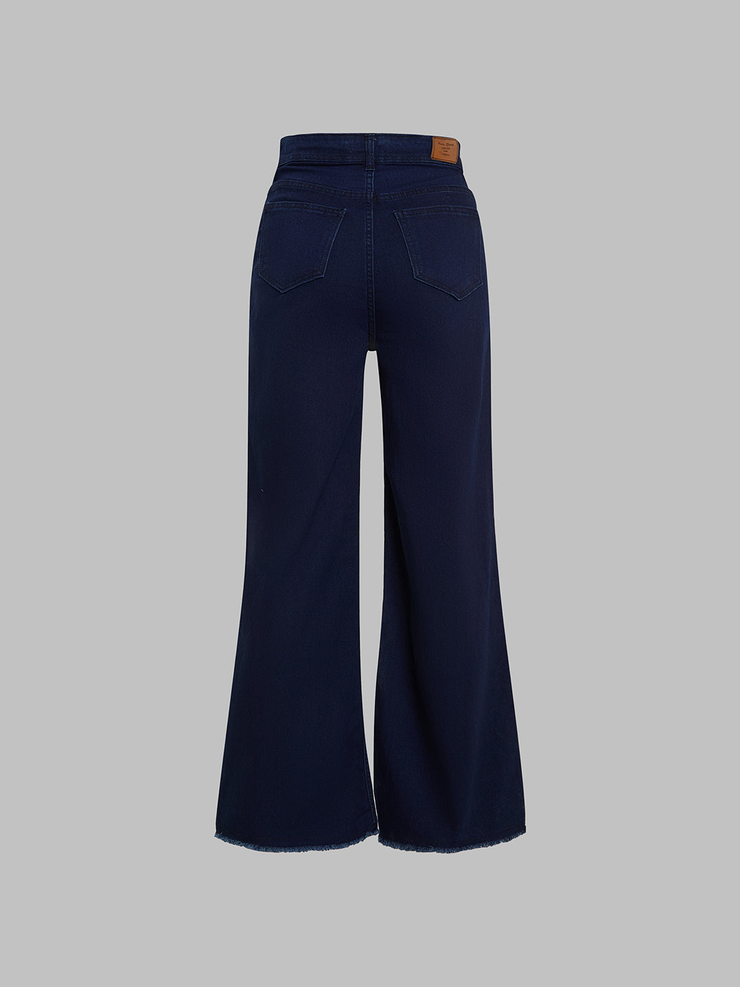 Women's Navy Blue Wide-Leg High-Rise Clean-Look Regular-Length Stretchable Denim Jeans