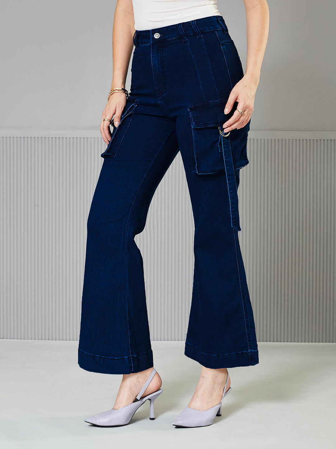 Women's Navy Blue Bootcut High-Rise  Regular Stretchable Denim Jeans