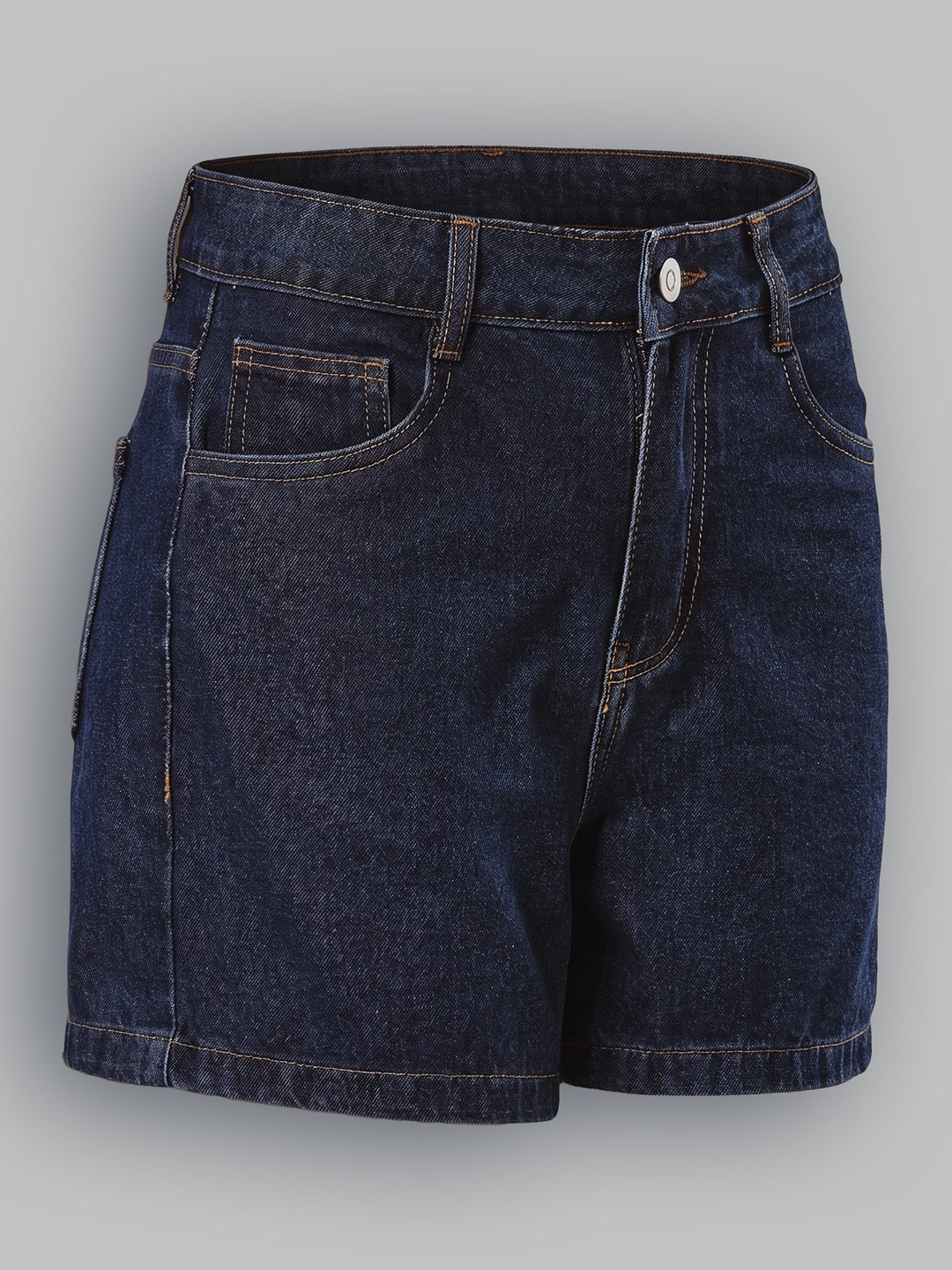 Dark Blue Flared High-Rise Denim Shorts for Women