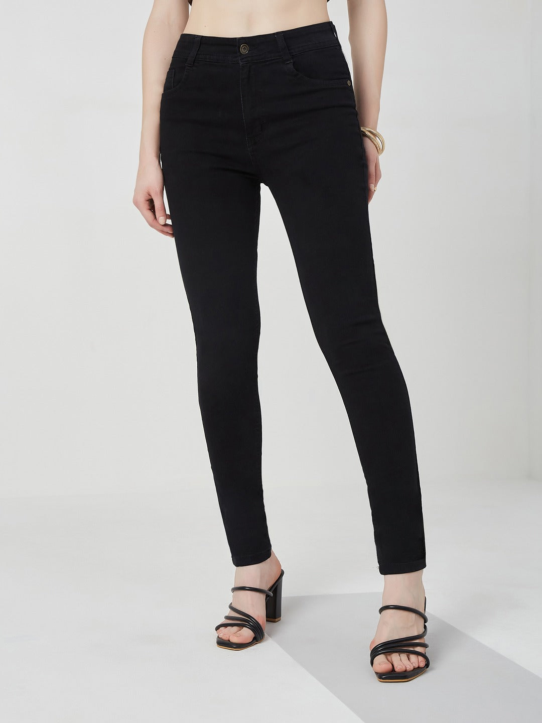 Black Slim Fit high-rise Acid Wash Stretchable Denim Jeans for Women