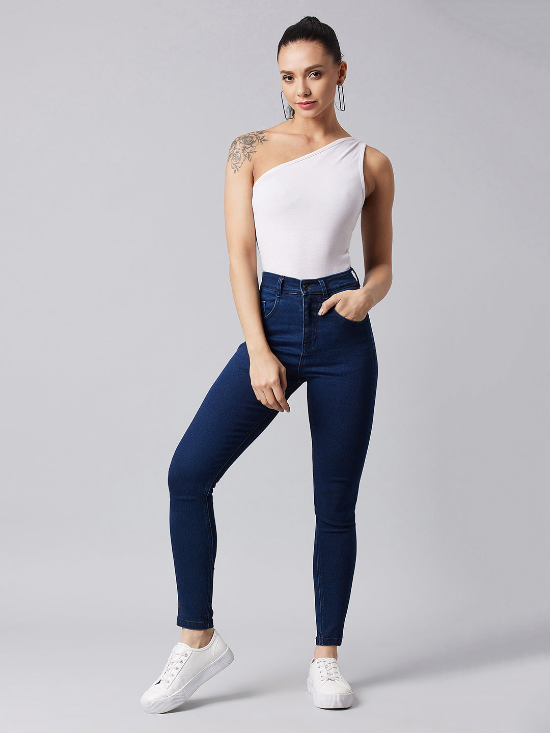 24/7 Comfort Navy Blue Skinny High Rise Stretchable Denim Jeans