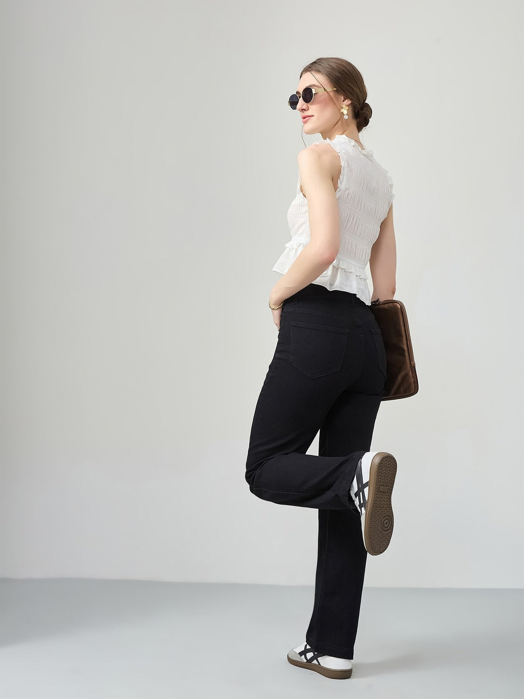 Black Straight high-rise Stretchable Denim Jeans for Women