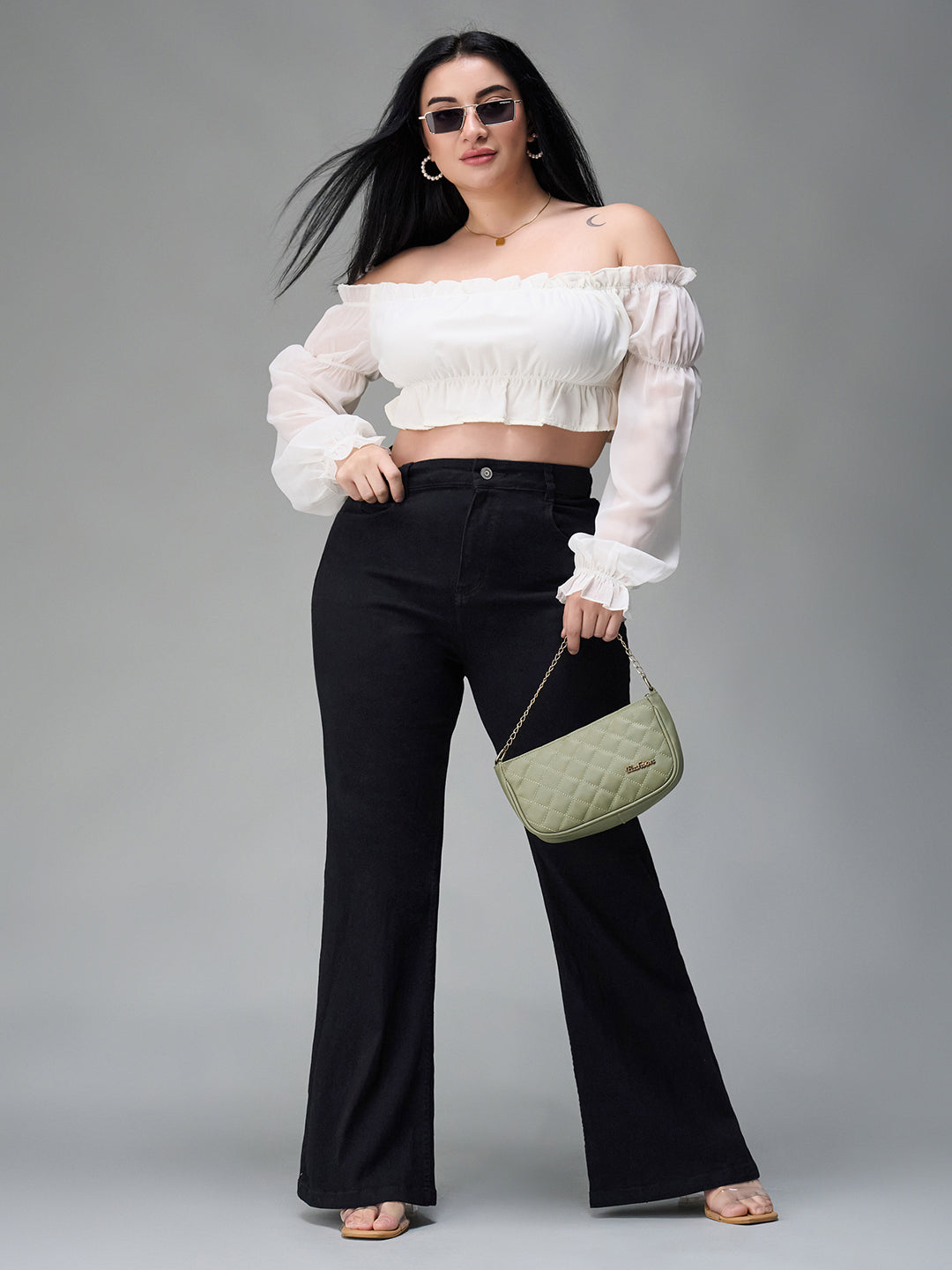 Women's Black Bootcut High rise Clean look Regular Stretchable Denim Jeans